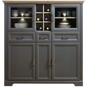 Hom`in Highboard, Eiche Artisan, Metall, 9 Fächer, 3 Schubladen, 143x150x42 cm, Beimöbel erhältlich, Wohnzimmer, Kommoden & Sideboards, Highboards