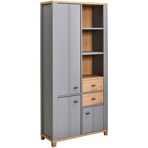 Hom`in Regal, Grau, Eiche Artisan, Kunststoff, 7 Fächer, 2 Schubladen, 95x203x40 cm, Typenauswahl, Beimöbel erhältlich, Wohnzimmer, Regale,