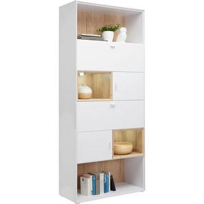 Hom`in Regal, Weiß, Eiche, Metall, 90x213x40 cm, Beimöbel erhältlich, Wohnzimmer, Regale, Bücherregale