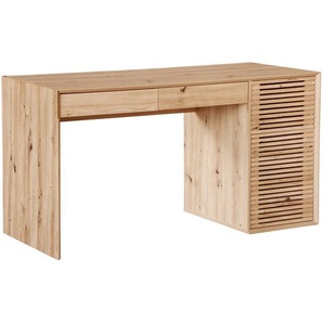 Hom`in Schreibtisch, Eiche Artisan, Holzwerkstoff, 3 Schubladen, rechteckig, Wange, 75x60x140 cm, Bsci, Stauraum, Arbeitszimmer, Schreibtische,