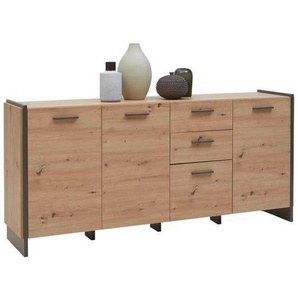 Hom`in Sideboard, Eiche Artisan, Holzwerkstoff, 3 Fächer, 2 Schubladen, 187x86x41 cm, Beimöbel erhältlich, Wohnzimmer, Kommoden & Sideboards, Sideboards