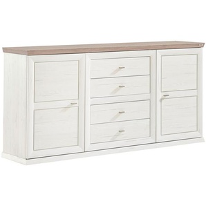 Hom`in Sideboard, Grau, Weiß, Holzwerkstoff, 2 Fächer, 4 Schubladen, 180x89x43 cm, Typenauswahl, Beimöbel erhältlich, stehend, Wohnzimmer, Kommoden &