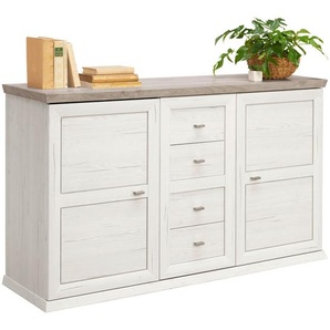 Hom`in Sideboard, Grau, Weiß, Metall, 2 Fächer, 4 Schubladen, 149x89.5x43 cm, Typenauswahl, Beimöbel erhältlich, Schlafzimmer, Schlafzimmer Kommoden