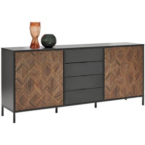 Hom`in Sideboard, Gold, Schwarz, Metall, 2 Fächer, 4 Schubladen, 187.8x84x42 cm, Typenauswahl, stehend, Schlafzimmer, Schlafzimmer Kommoden