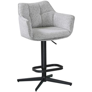 Hom`in Tresensessel, Schwarz, Hellgrau, Metall, Textil, Drehkreuz, 56x88-108x53 cm, Stoffauswahl, Sitzfläche 360° drehbar, Esszimmer, Barmöbel, Barhocker