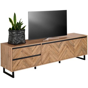 Hom`in Tv-Element, Schwarz, Eiche, Holzwerkstoff, 2 Schubladen, 186.4x53.8x42 cm, Kleinmöbel