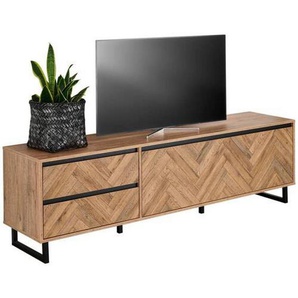 Hom`in Tv-Element, Schwarz, Eiche, Holzwerkstoff, 2 Schubladen, 186.4x53.8x42 cm, Kleinmöbel