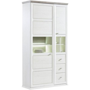 Hom`in Vitrine, Grau, Weiß, Metall, 4 Fächer, 3 Schubladen, 110x209x43 cm, Typenauswahl, Esszimmer, Vitrinen