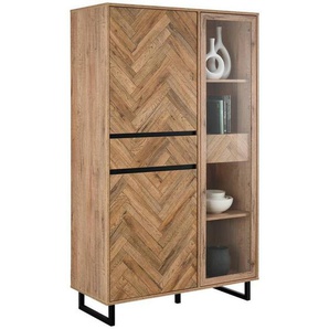 Hom`in Vitrine, Schwarz, Eiche, Glas, Holzwerkstoff, 4 Fächer, 1 Schubladen, 99.9x165.8x42 cm, Beimöbel erhältlich, Wohnzimmer, Wohnwände,