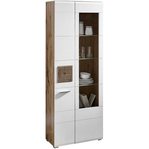 Hom`in Vitrine, Weiß, Eiche, Holz, Glas, 8 Fächer, 75x202x37 cm, Typenauswahl, Beimöbel erhältlich, Wohnzimmer, Wohnwände, Vitrinenschränke