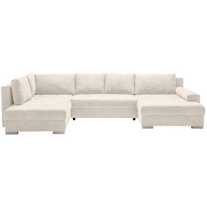 Hom`in Wohnlandschaft, Beige, Textil, 4-Sitzer, Füllung: Schaumstoff, Silikon, Ottomane rechts, U-Form, einmalig seitenverkehrt montierbar, 363x198