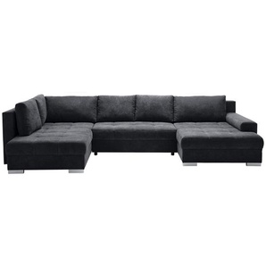 Hom`in Wohnlandschaft, Schwarz, Textil, 4-Sitzer, Füllung: Schaumstoff, Silikon, Ottomane rechts, U-Form, einmalig seitenverkehrt montierbar, 363x198