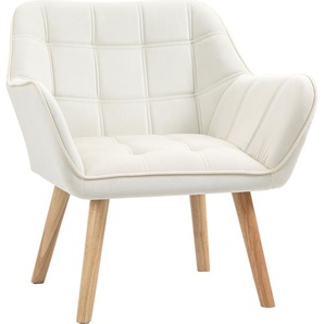 HOMCOM Einzelsessel Ohrensessel Relaxsessel Sessel mit Samt erhöhte Beine samtartiges Polyester skandinavisch Cremeweiß 64 x 62 x 72,5 cm 833-799V00CW