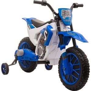 HOMCOM Kinder Elektro-Motorrad Kindermotorrad 12V Kinderfahrzeug Elektrofahrzeug mit 2 abnehmbaren Stützrädern für Kinder ab 3 Jahre PP Metall Blau+Weiß 106,5 x 51,5 x 68 cm 370-165V90BU