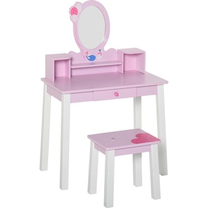 HOMCOM Kinder-Schminktisch mit Hocker und Prinzessinnen-Spiegel, rosa Schminktisch aus Holz, Spielzeug für Mädchen, 60 x 34 x 93 cm 350-014