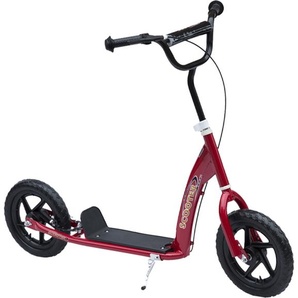HOMCOM Kinderroller mit Hinterbremse Kickscooter 12 Zoll Tretroller Roller Scooter Cityroller für Kinder Kickboard Höhenverstellbar Stahl EVA Rot 120 x 52 x 80-88 cm 371-027RD