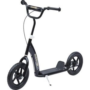 HOMCOM Kinderroller mit Hinterbremse Kickscooter 12 Zoll Tretroller Roller Scooter Cityroller für Kinder Kickboard Höhenverstellbar Stahl EVA Schwarz 120 x 52 x 80-88 cm 371-027BK