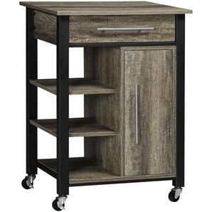 HOMCOM Küchenwagen auf Rollen mit Schublade – Abm. 60 x 50 x 84,5 cm – Schwarz und Holzimitat 801-180