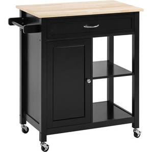HOMCOM Küchenwagen aus Holz mit Schublade, Schrank und Regalen, Servierwagen mit Rädern, 83 x 45 x 88 cm, Schwarz 801-214