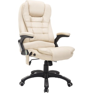 HOMCOM Massagesessel Bürosessel Bürostuhl Chefsessel Gamingsessel 6 Punkt Vibrations Massage mit Wärmefunktion Kunstleder Ledersessel drehbar (Beige) A2-0057