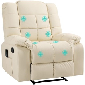 HOMCOM Massagesessel Fernsehsessel Elektrisch Relaxsessel mit Massagefunktion Kunstleder Holz Stahl Schaumstoff Cremeweiß 94 x 99 x 99 cm