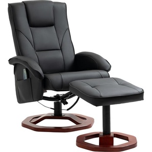 HOMCOM Massagesessel Relaxliege mit Fußhocker Relaxsessel Liegefunktion Fernsehsessel Liegesessel mit Massagefunktion 360° drehbar Kunstleder Stahl Schwarz+Braun 73 x 83 x 106 cm 700-160V90BK