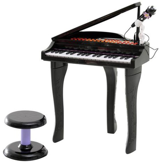 HOMCOM Kinder Klavier Mini-Klavier Piano Keyboard Musikinstrument MP3 USB inkl. Hocker 37 Tasten Schwarz