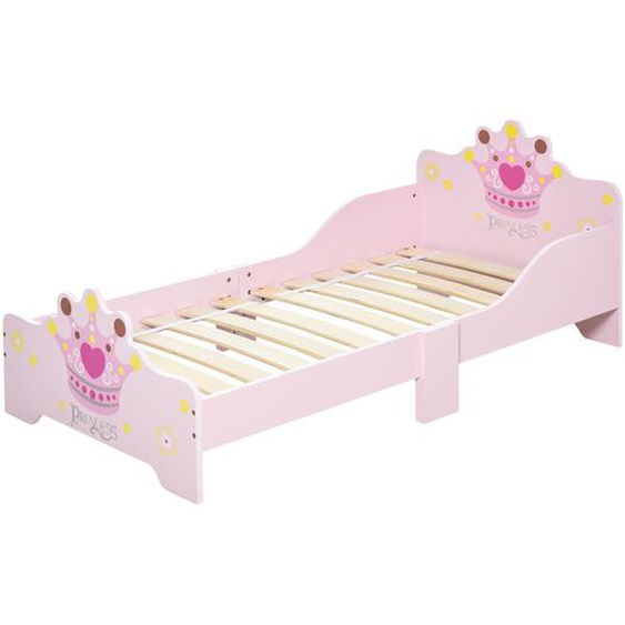 HOMCOM Kinderbett mit Prinzessinnen-Motiv mit Rausfallschutz für 3–6 Jahre, Mädchenbett, Holzbett für Kinderzimmer, Pappelholz, 143 x 73 x 60 cm