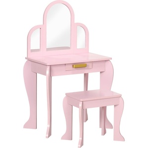 HOMCOM Schminktisch für Mädchen mit Spiegel und Hocker, Schminktisch für Mädchen von 3 bis 6 Jahren, Kinder-Schminktisch aus Holz mit rosa Schublade 316-001V00PK