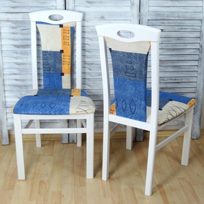 4-Fußstuhl HOME AFFAIRE Kasia Stühle Gr. B/H/T: 45 cm x 95 cm x 48 cm, 2 St., Baumwollmix, Massivholz, weiß (weiß, blau) 4-Fuß-Stühle