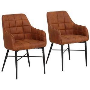 4-Fußstuhl HOME AFFAIRE Lluc Stühle Gr. B/H/T: 59 cm x 86 cm x 61 cm, 2 St., Microfaser, Metall, braun (cognac, schwarz) 4-Fuß-Stühle mit schöner Steppung im Bezug