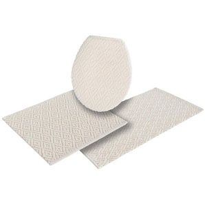 my home Badematte Numan, Badvorleger, Badezimmer Teppich, Höhe 10 mm, fußbodenheizungsgeeignet, strapazierfähig, Baumwolle, rechteckig, 3-tlg. Hänge-WC Set, Rauten-Muster, Badteppich, auch als 3 teiliges Set erhältlich