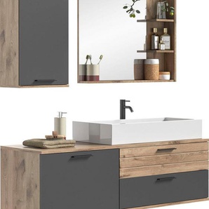 INOSIGN Badmöbel-Set Riga, 3 teilig, inklusive Keramik-Aufsatzwaschbecken, bestehend aus:, (Set, 3-St), Waschtisch-Set, Hängeschrank, Badspiegel