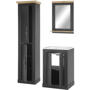 Home affaire Badmöbel-Set WESTMINSTER, Bad im Landhausstil, 3-teiliges Badezimmer, (3-St), Waschtisch, Spiegel, Hochschrank, in 2 Farben verfügbar, Breite 130 cm