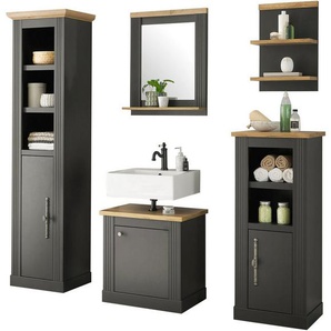 Home affaire Badmöbel-Set WESTMINSTER, Bad im Landhausstil, 5-teiliges Badezimmer, (5-St), Unterschrank, Spiegel, Midischrank, Regal, Hochschrank, Breite 200 cm