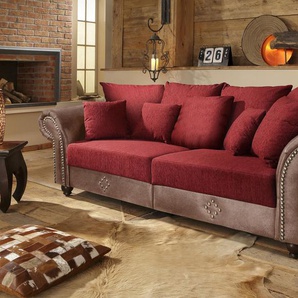 Big-Sofa HOME AFFAIRE King George Sofas Gr. B/T: 242 cm x 103 cm, Vintage-Chenille, ohne Funktion, braun (braun, rot) XXL Sofas