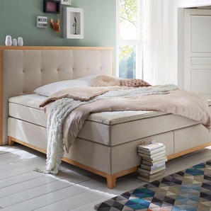 Boxspringbett HOME AFFAIRE Sonja Komplettbetten Gr. Luxus-Microfaser Polyester-Massivholz, Liegefläche B/L: 140 cm x 200 cm Betthöhe: 52 cm, Gewicht bis: 100 kg H3, 7-Zonen-Taschen-Federkernmatratze, beige (creme) Boxspringbetten ohne Bettkasten