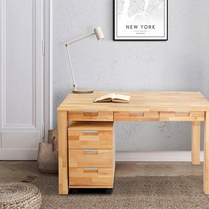 Home affaire Büro-Set Robi, (Set, 2-St), Buchenholz, bestehend aus Robi Schreibtisch 135 cm und Rollcontainer