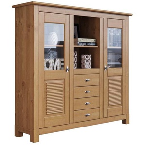 Home affaire Buffet Rauna Highboard, massive Kiefer, Türen mit Glaseinsätzen, B/H 146/134 cm