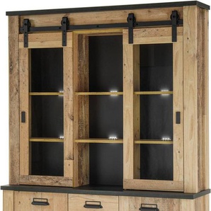 Home affaire Buffet SHERWOOD Holz Dekor, mit Scheunentorbeschlag und Apothekergriffen, Breite 133cm