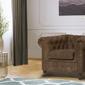 Chesterfield-Sessel HOME AFFAIRE Aarburg Sessel Gr. Luxus-Microfaser Lederoptik, B/H/T: 98 cm x 77 cm x 87 cm, braun (cognac) Chesterfield Sessel aufwändige Knopfheftung und Ziernägel im Chesterfield-Design