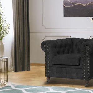 Chesterfield-Sessel HOME AFFAIRE Aarburg Sessel Gr. Luxus-Microfaser Lederoptik, B/H/T: 98 cm x 77 cm x 87 cm, grau (anthrazit) Chesterfield Sessel aufwändige Knopfheftung und Ziernägel im Chesterfield-Design
