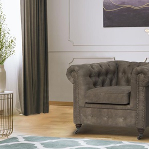 Chesterfield-Sessel HOME AFFAIRE Aarburg Sessel Gr. Luxus-Microfaser Lederoptik, B/H/T: 98 cm x 77 cm x 87 cm, grau (stein) Chesterfield Sessel aufwändige Knopfheftung und Ziernägel im Chesterfield-Design