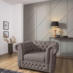 Chesterfield-Sessel HOME AFFAIRE New Castle Sessel Gr. Struktur weich, B/H/T: 104 cm x 72 cm x 86 cm, grau (taupe) Chesterfield Sessel hochwertige Knopfheftung, BTH: 1048672 cm