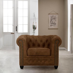 Chesterfield-Sessel HOME AFFAIRE Rysum Sessel Gr. Luxus-Microfaser in Lederoptik, B/H/T: 94 cm x 72 cm x 86 cm, braun (cognac) Chesterfield Sessel passend zur Serie Rysum BTH: 948672 cm