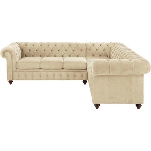 Home affaire Chesterfield-Sofa Duc Ecksofa L-Form, hochwertige Knopfheftung im Rücken, Samtoptik mit changierender Optik
