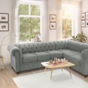 Home affaire Chesterfield-Sofa Duc Ecksofa L-Form, hochwertige Knopfheftung im Rücken, Samtoptik mit changierender Optik
