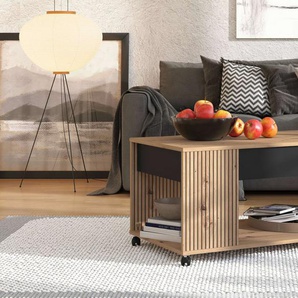 Home affaire Couchtisch Mayenne Kaffeetisch, 101 cm, rechteckig, modern design, mit rollen, mit Schublade, mit dekorativen schwarzen Streifen, in Artisan Eiche