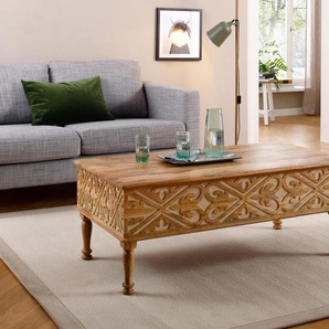 Home affaire Couchtisch »Spring«, aus massivem Mangoholz mit detailreichen Schnitzereien, Breite 120 cm