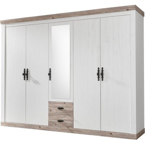Home affaire Drehtürenschrank Florenz Landhausschrank,rustikale Metallgriffe mit feinen Verzierungen Kleiderschrank mit Spiegel Schlafzimmerschrank BESTSELLER Garderobe
